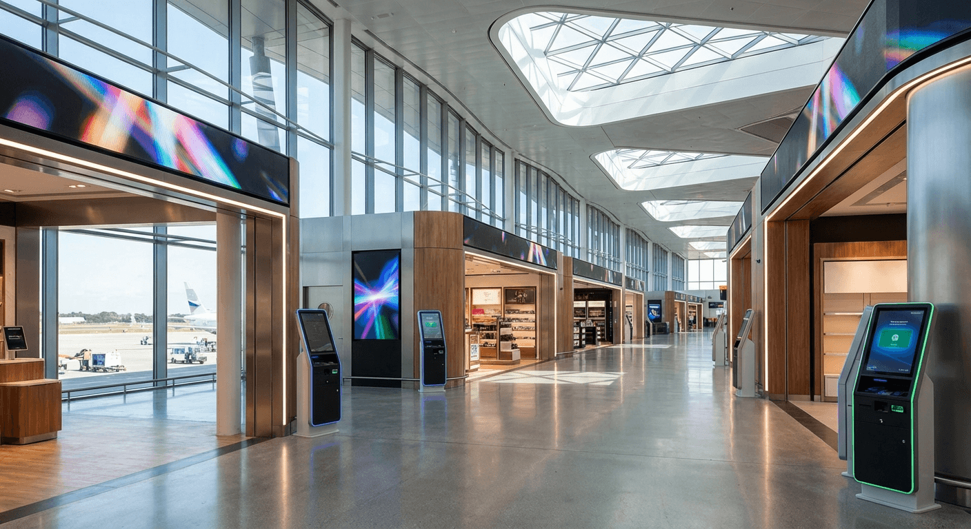 Airport terminal interior with branded POS installations